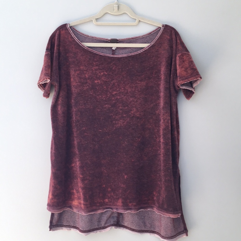 Free People raw edge distressed velvet tee tunic